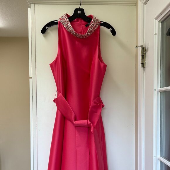 Bagdley Mischka, Belted Full Skirt Midi dress, Size 10, Coral color - Picture 1 of 4